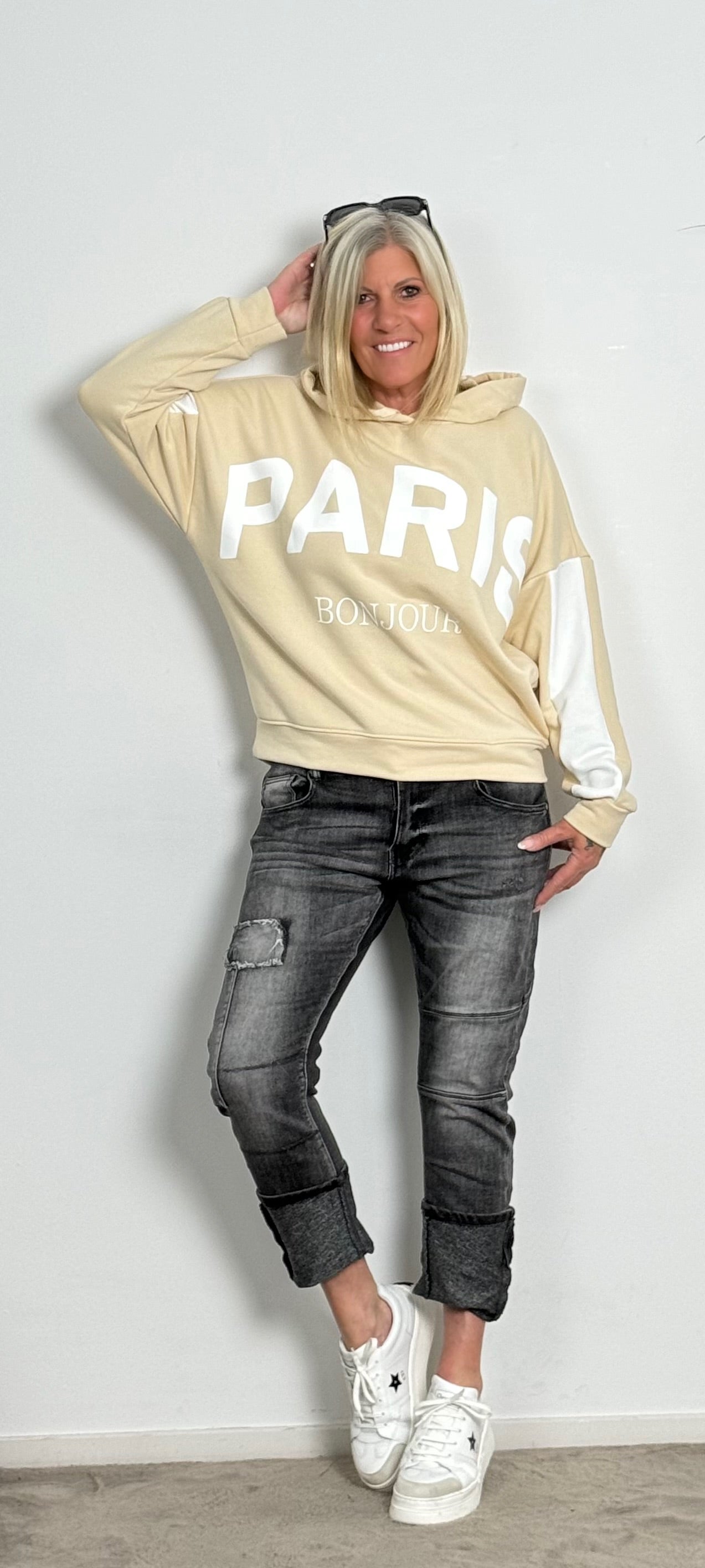 Hoodie "PARIS" - beige-wit