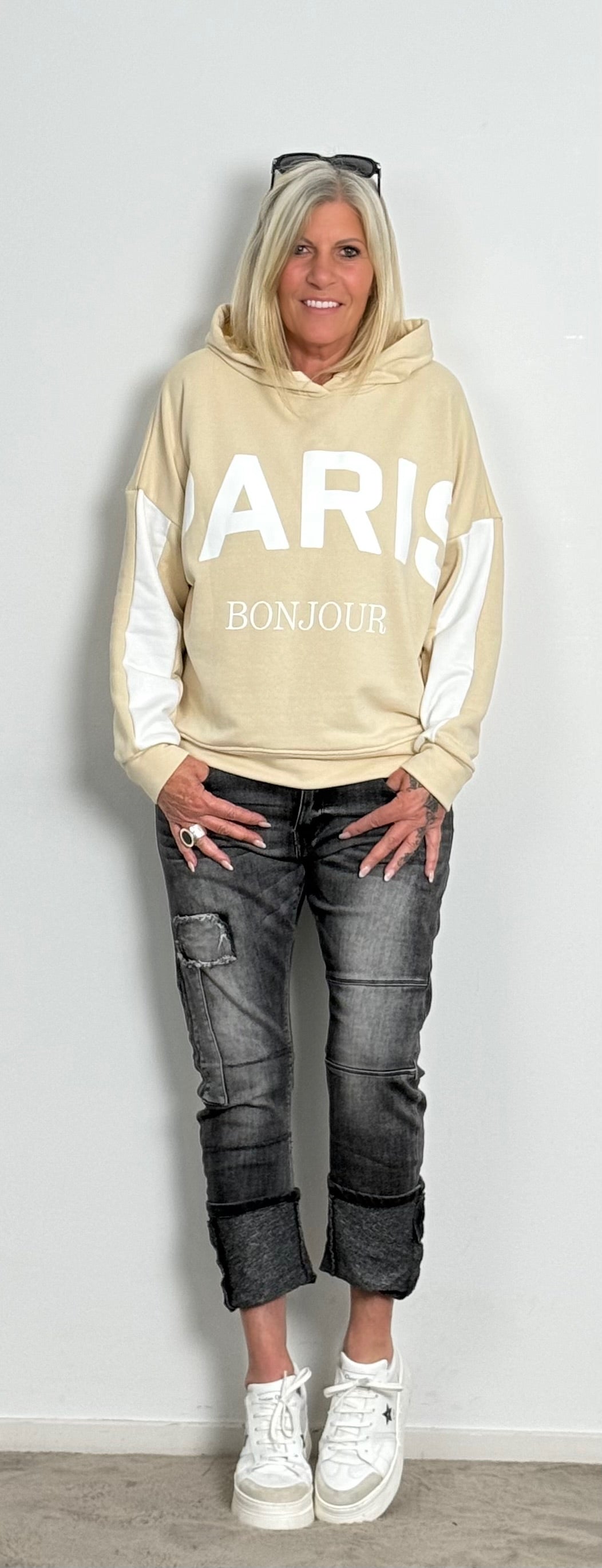 Hoodie "PARIS" - beige-weiss