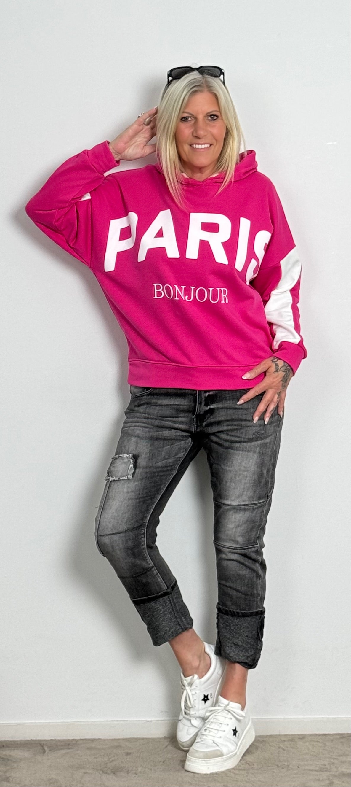 Hoodie "PARIS" - pink-weiss