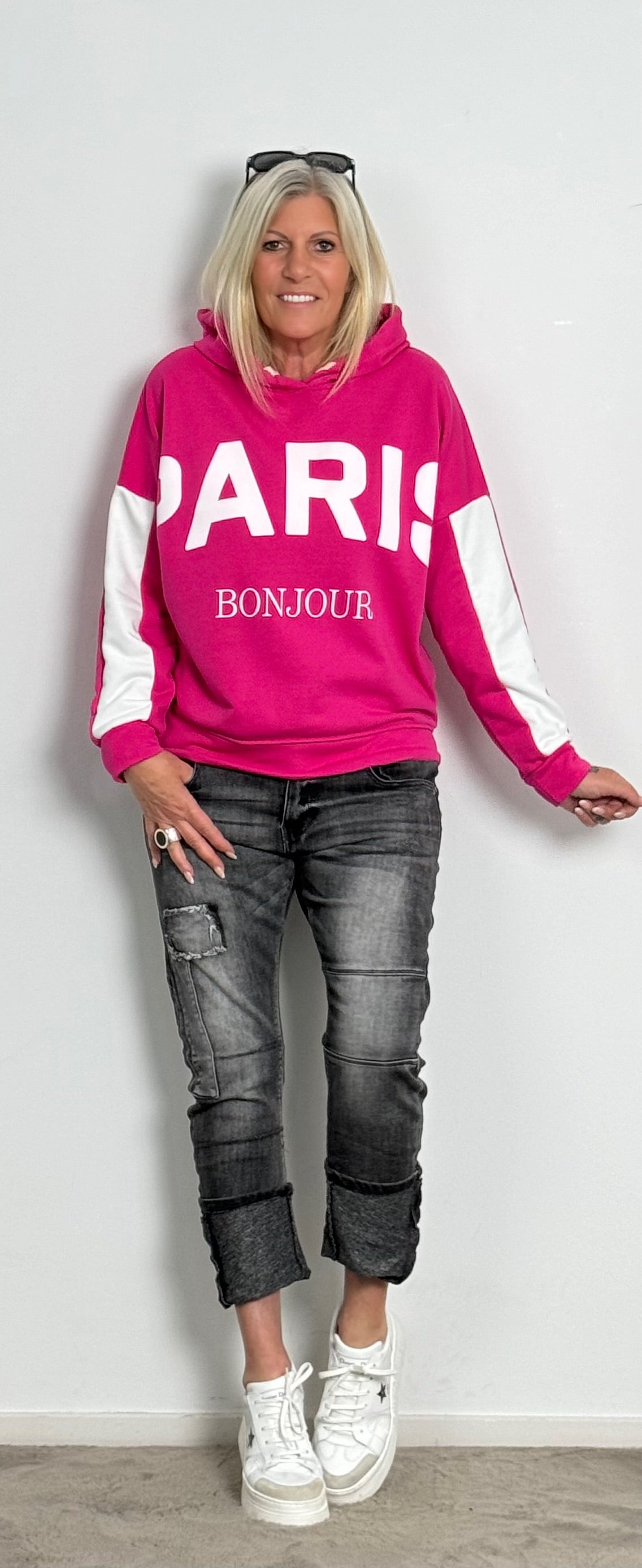 Hoodie "PARIS" - pink-weiss