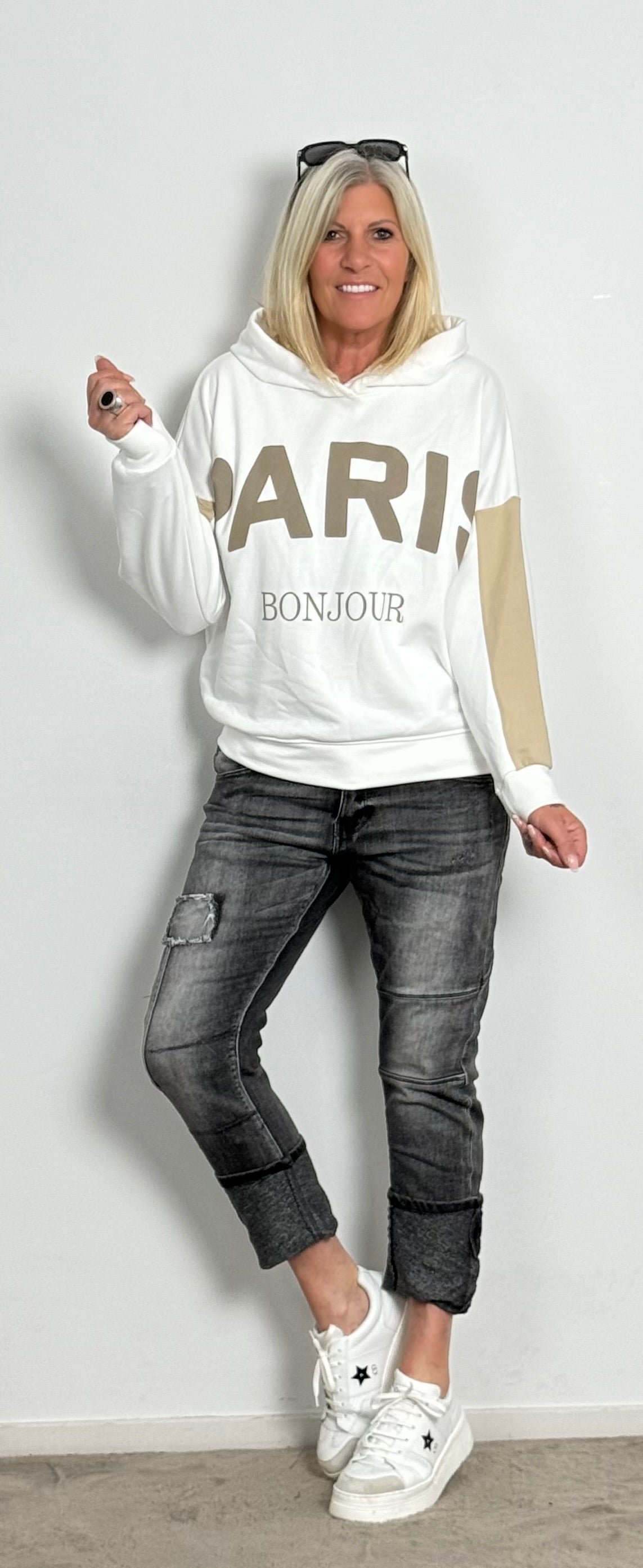 Hoodie "PARIS" - white-taupe