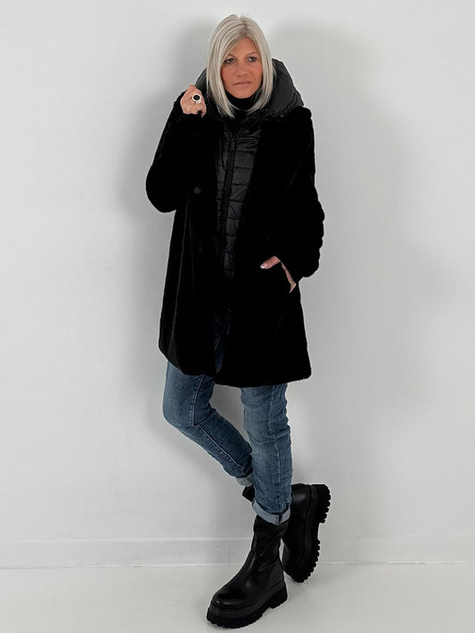 Fur coat 2-in-1 look model "Noble Motion" - black