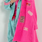 Boucle coat with patches model "Style" - pink