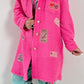 Boucle coat with patches model "Style" - pink