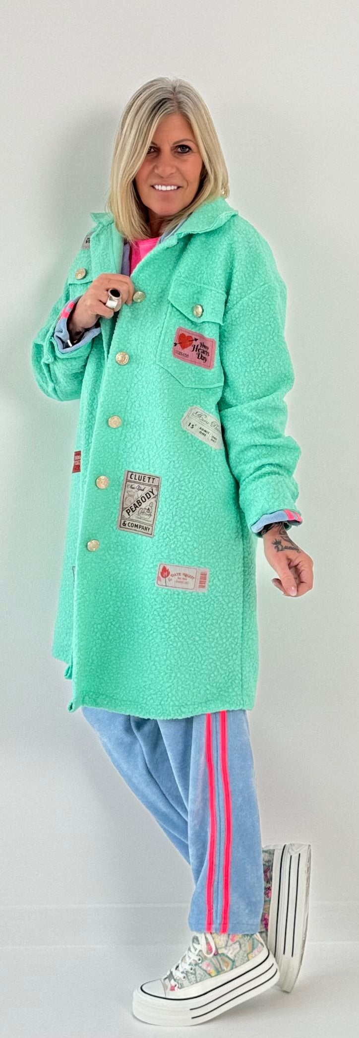 Boucle jas met patches model "Style" - mint