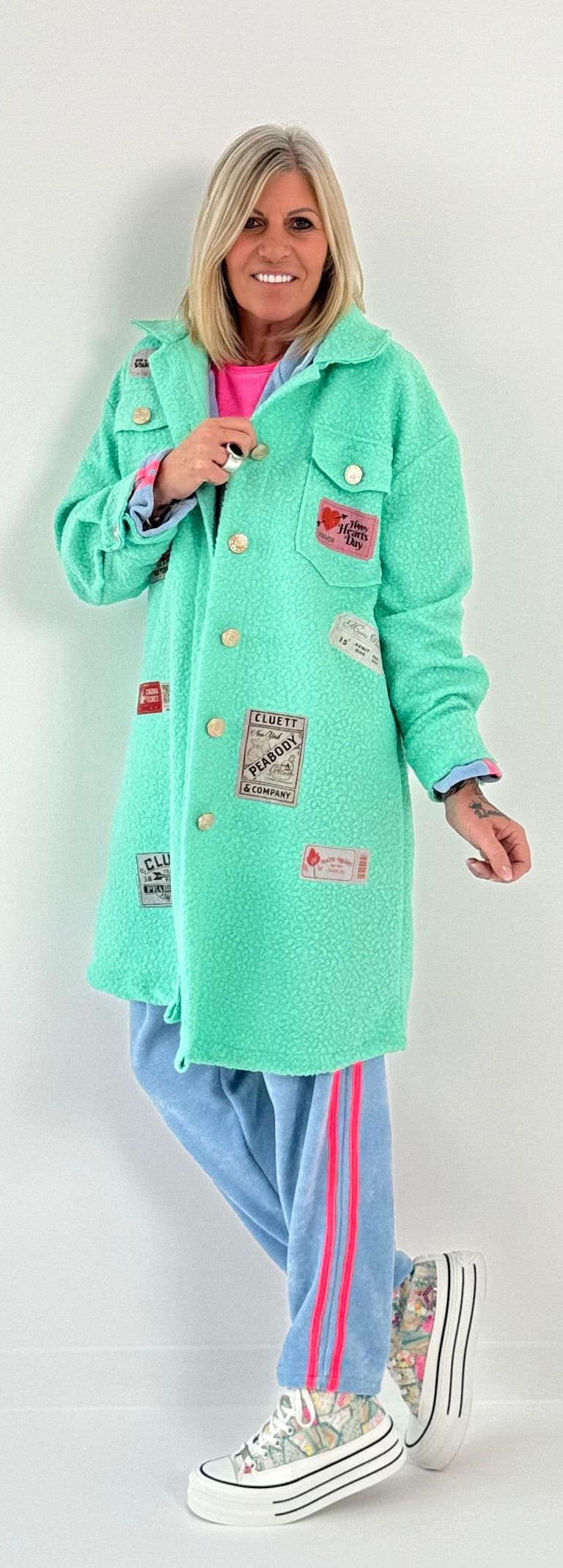 Boucle jas met patches model "Style" - mint