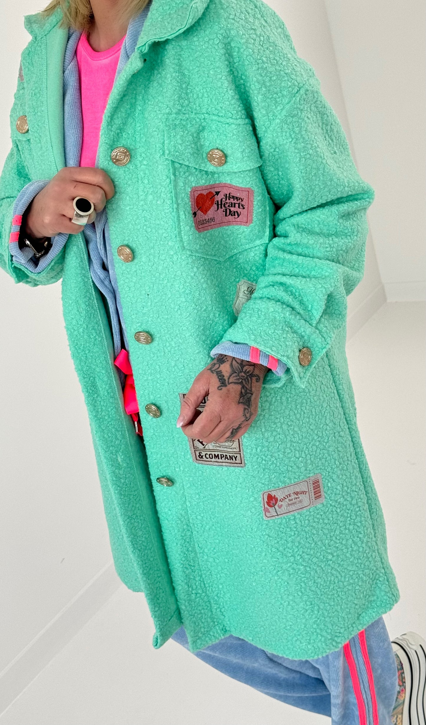 Boucle jas met patches model "Style" - mint