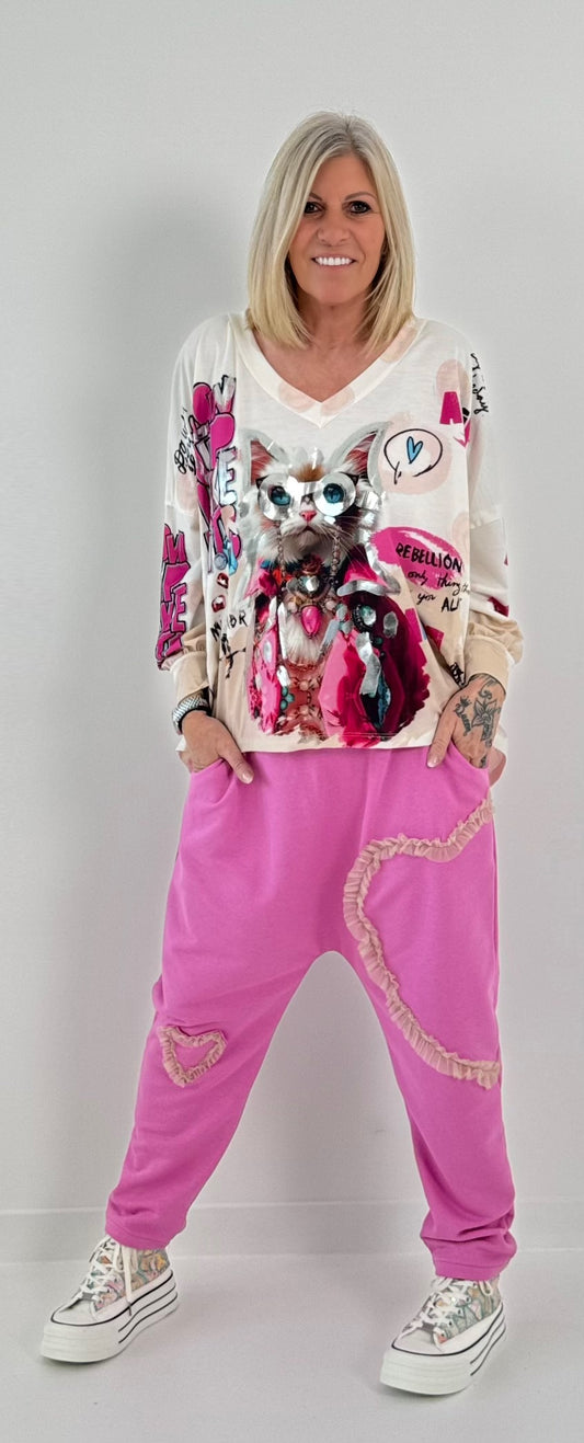 Sweatshirt model "Crazy CAT" - wit-veelkleurig