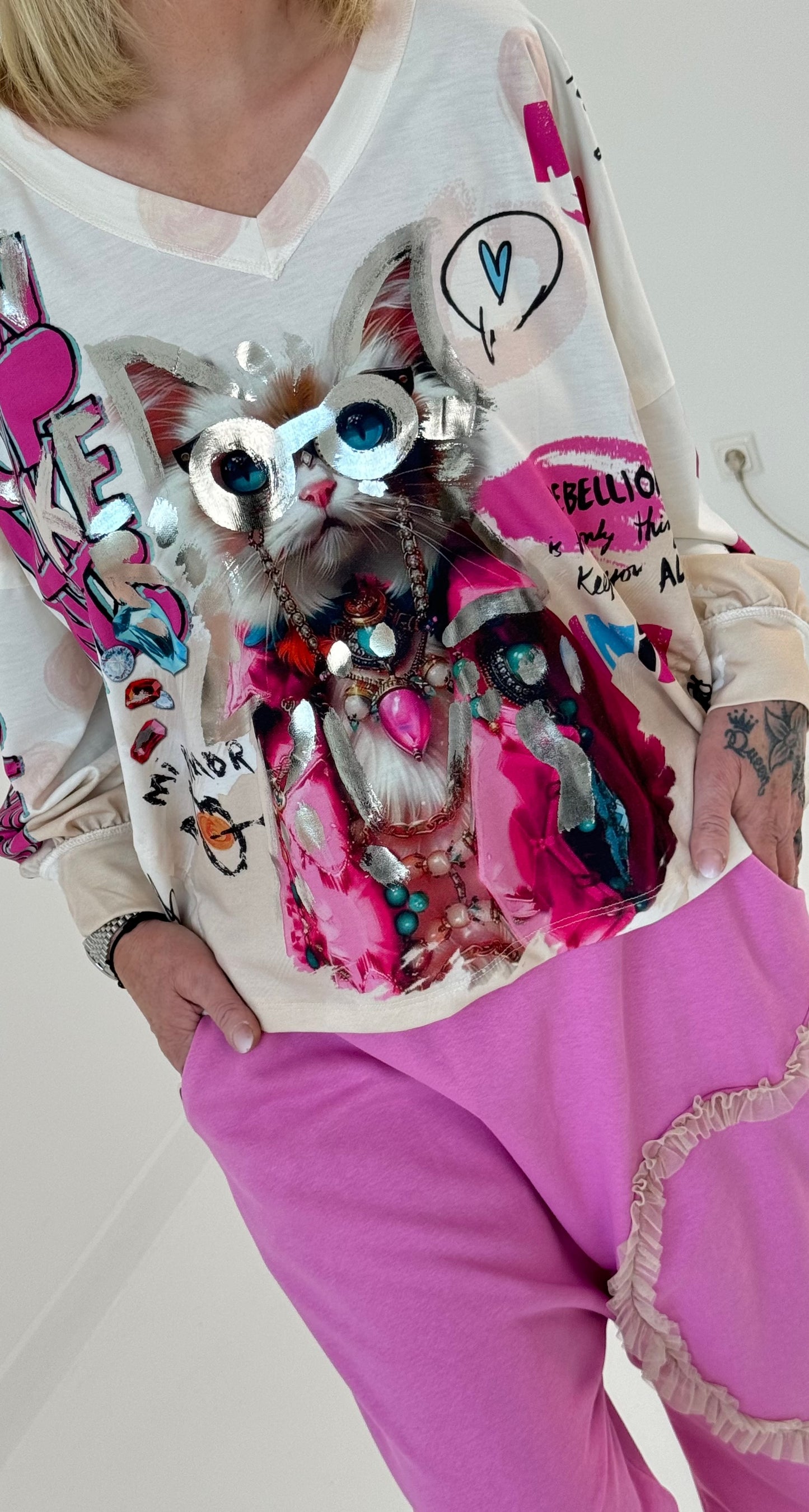 Sweatshirt model "Crazy CAT" - white-multicolored