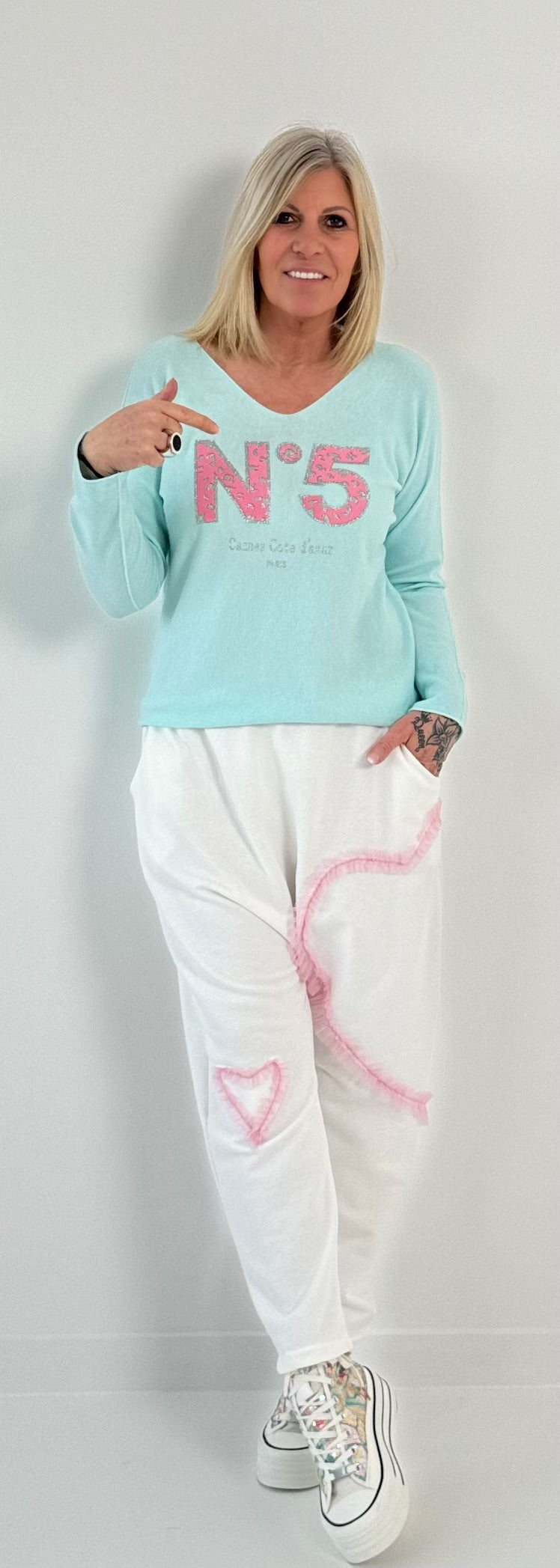 Fine knit sweater model "No 5" - baby turquoise