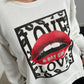 Sweatshirt Glitzersteinchen "Love Kiss" - weiss