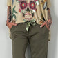 Sweatshirt pants with satin ribbons "Lena" - khaki