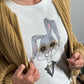 T-Shirt mit Glitzersteinchen "Lucky Rabbit" - weiss