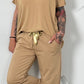 Sweatshirt Hose mit Satinbändchen "Lena" - camel