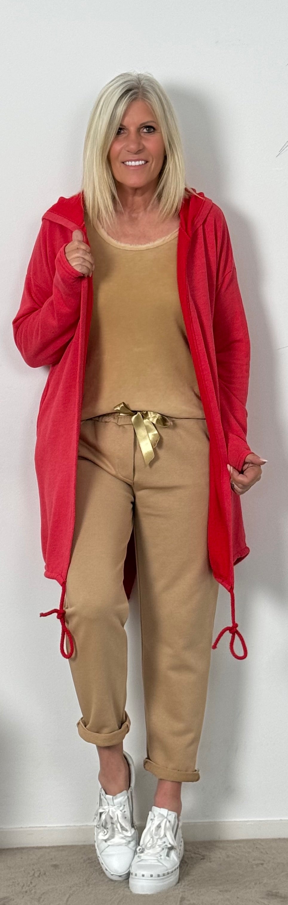 Sweatshirt pants with satin ribbons "Lena" - camel