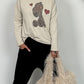 Shirt with Leo print and glitter stones "My Dog" - beige