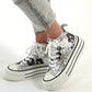 High Sneaker mit Plateau Sohle Modell "Flower" - silber