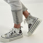 High Sneaker mit Plateau Sohle Modell "Flower" - silber