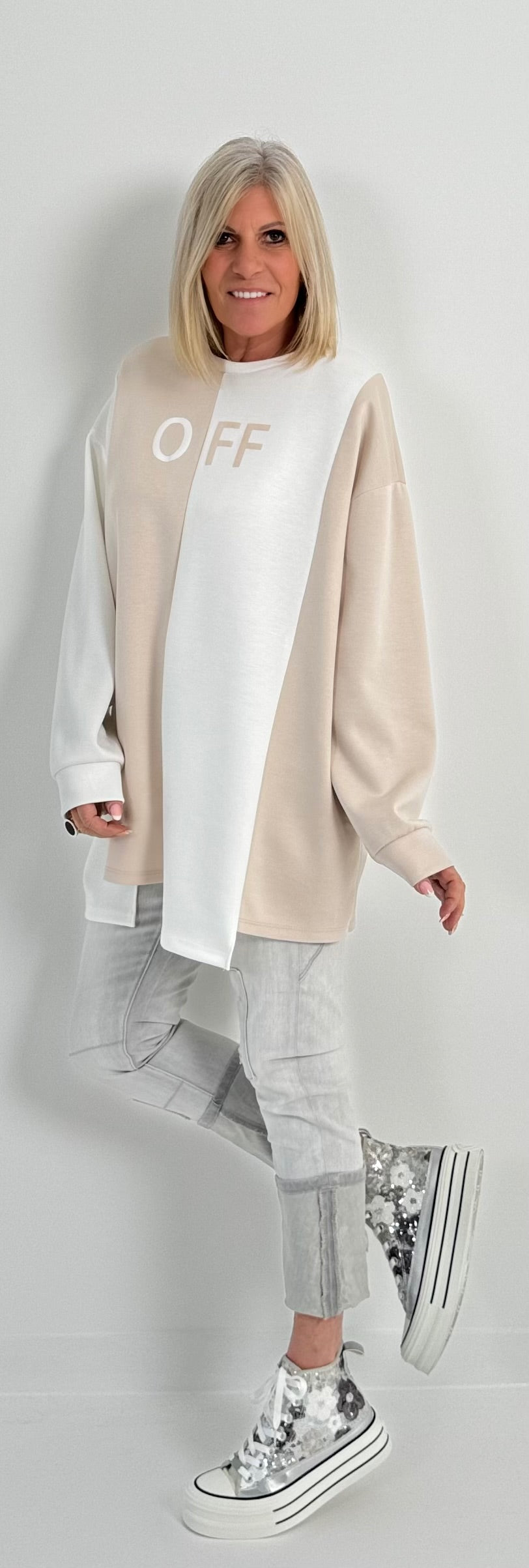 Sweatshirt Modell "Amazing" - beige-weiss