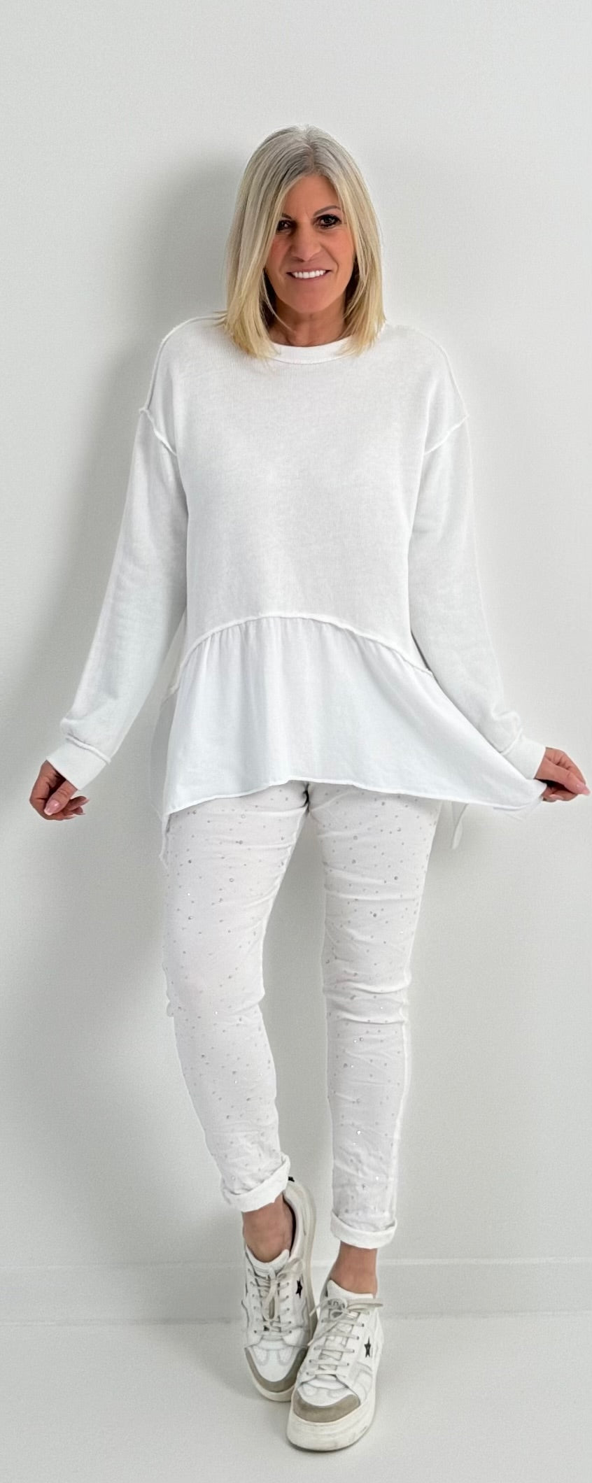 Sweatshirt met ruches model "Ella" - wit