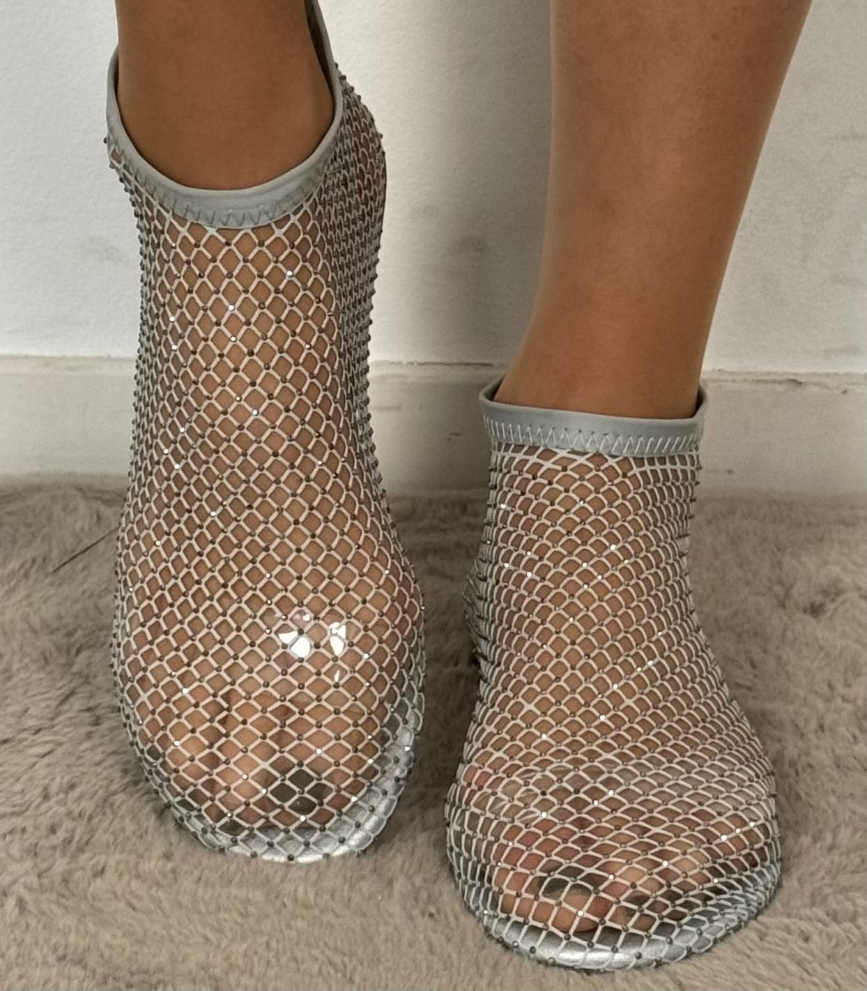 Strumpf Sandale mit Glitzersteinchen "Formentera" - silber