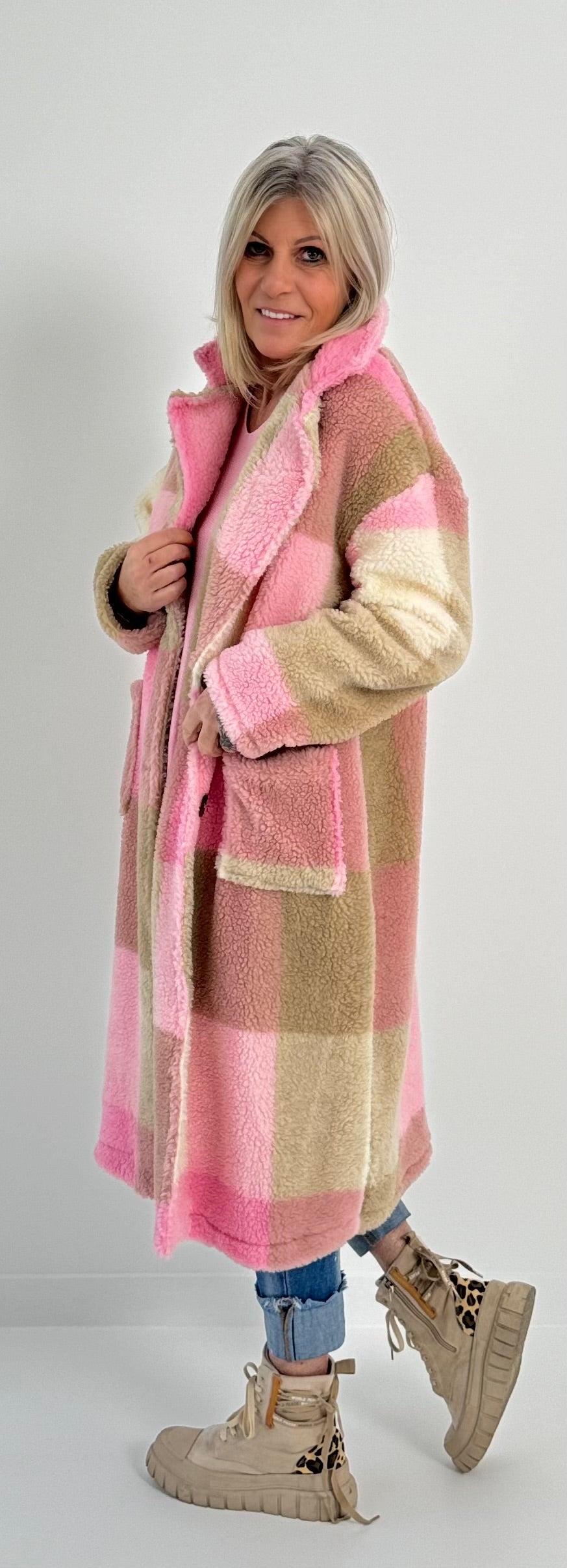 Teddy coat model "Coco" - pink-checked