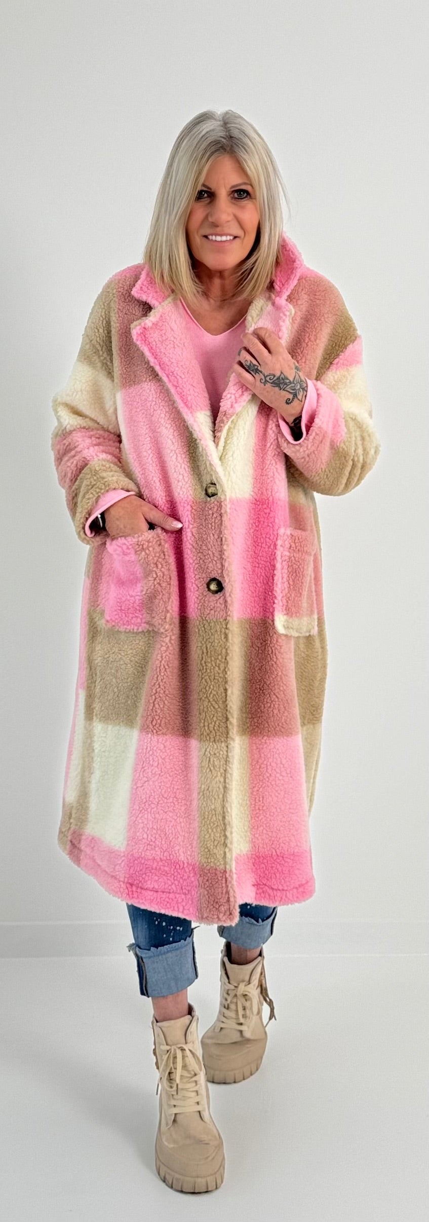 Teddy coat model "Coco" - pink-checked