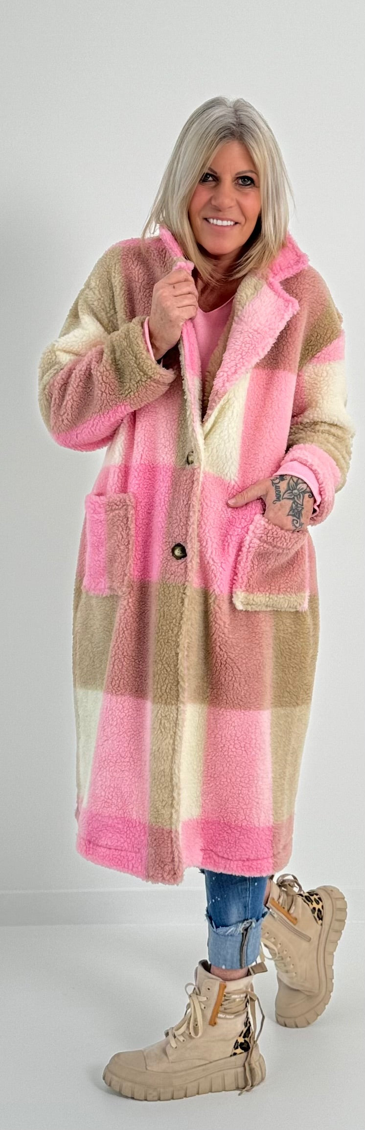 Teddy coat model "Coco" - pink-checked