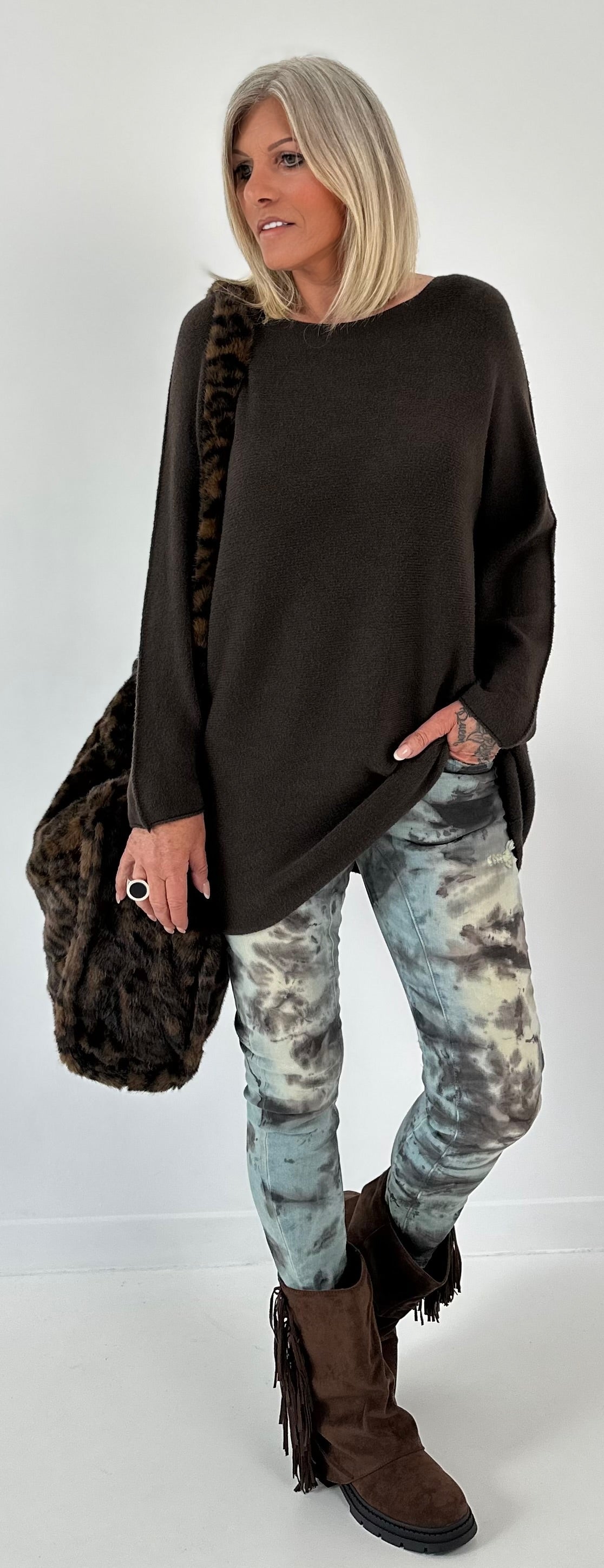 XXL shopper model "Fluffy" - Leo- mocha-black