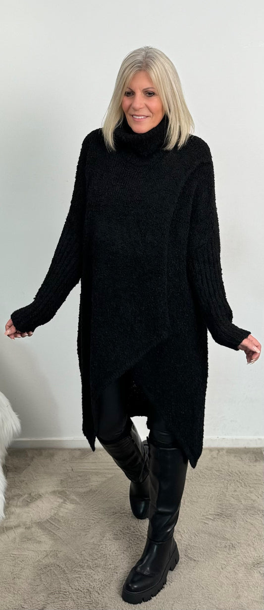 Long Pullover mit Rollkragen "Jamy" - schwarz