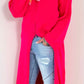 Long Pullover mit Reißverschluss Modell "Xenia" - neon-pink