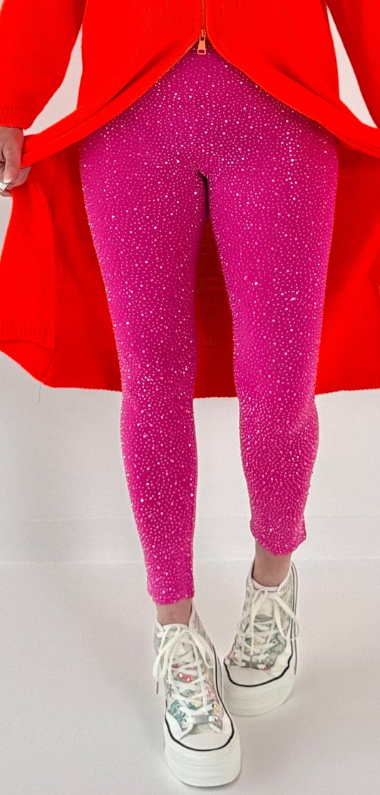 Leggings with glitter stones model "Aury" - pink