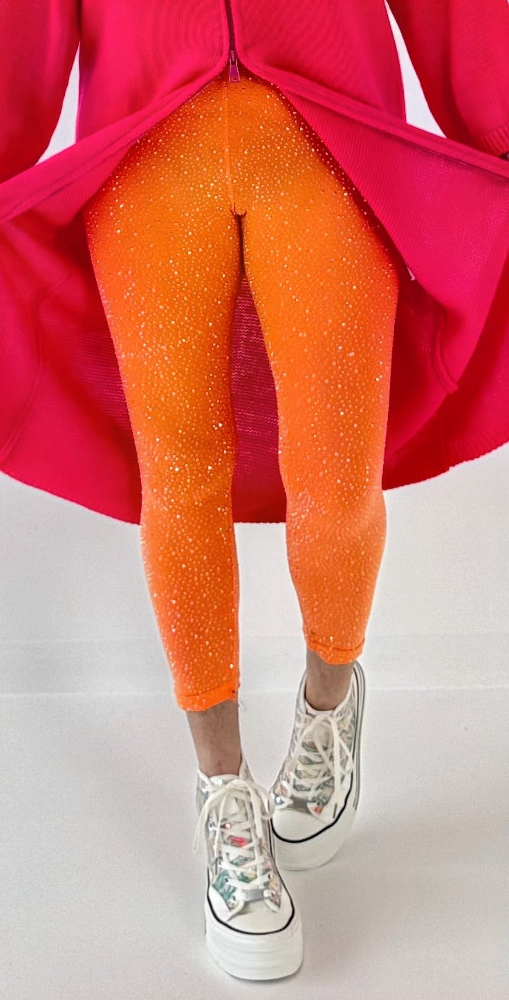 Leggins mit Glitzersteinchen Modell "Aury" - orange