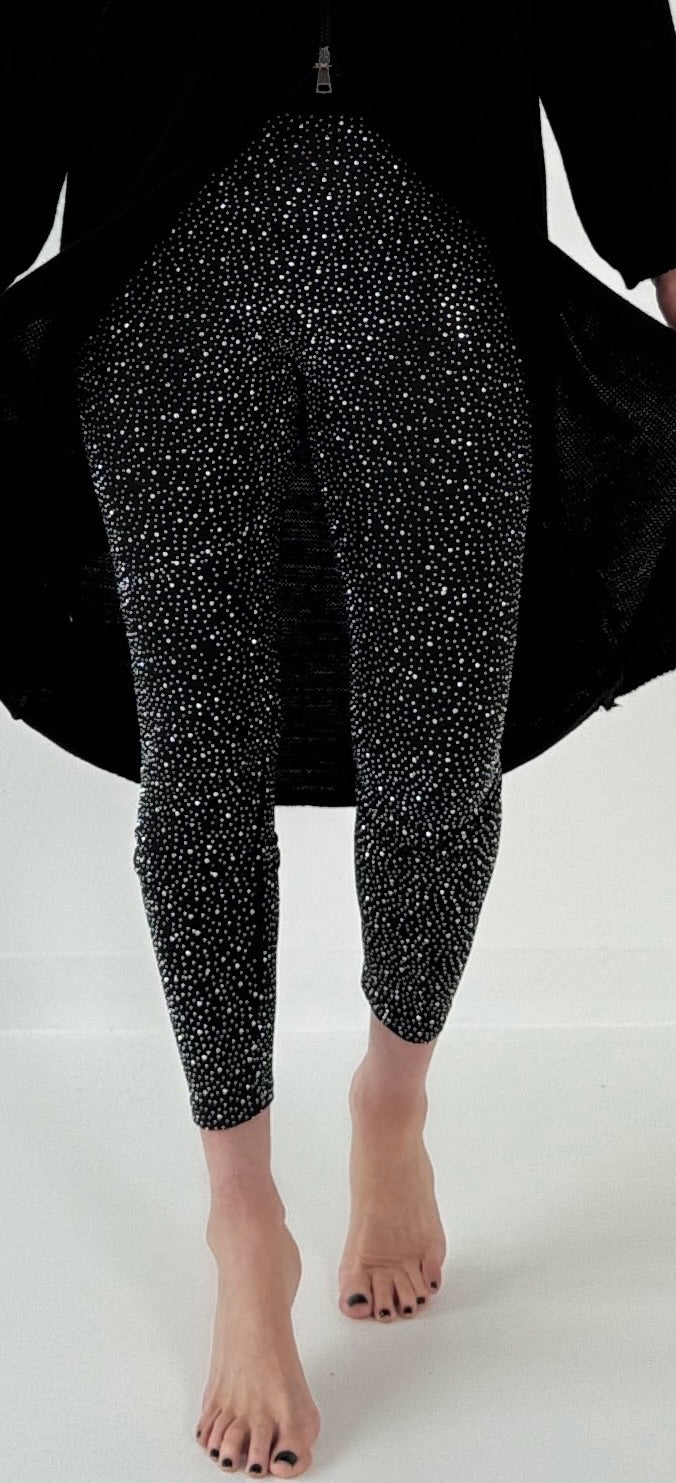 Leggins mit Glitzersteinchen Modell "Aury" - schwarz