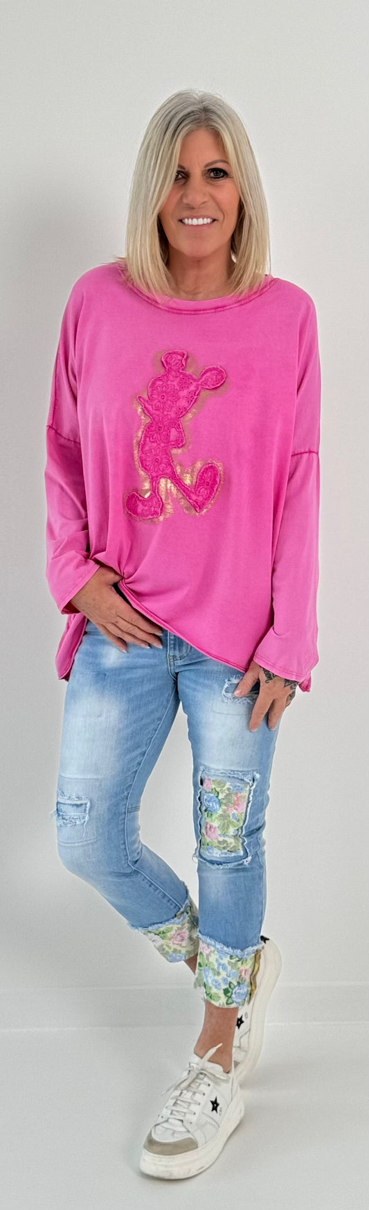 Oversized Shirt mit großem aufgenähten Patch Modell "Jenna" - pink