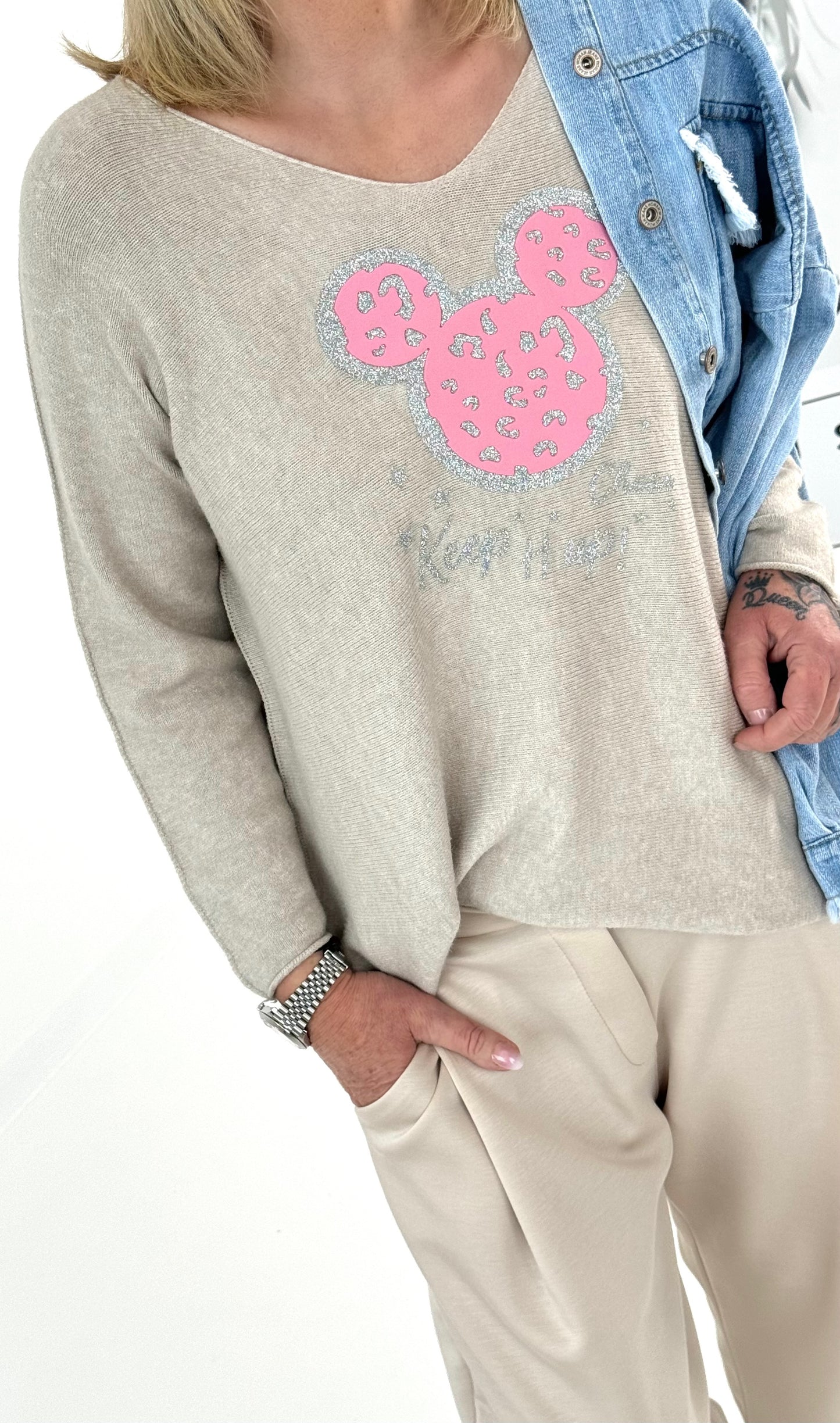 Spring sweater model "Sweet Mouse" - beige (available from approx. 14.01.25)