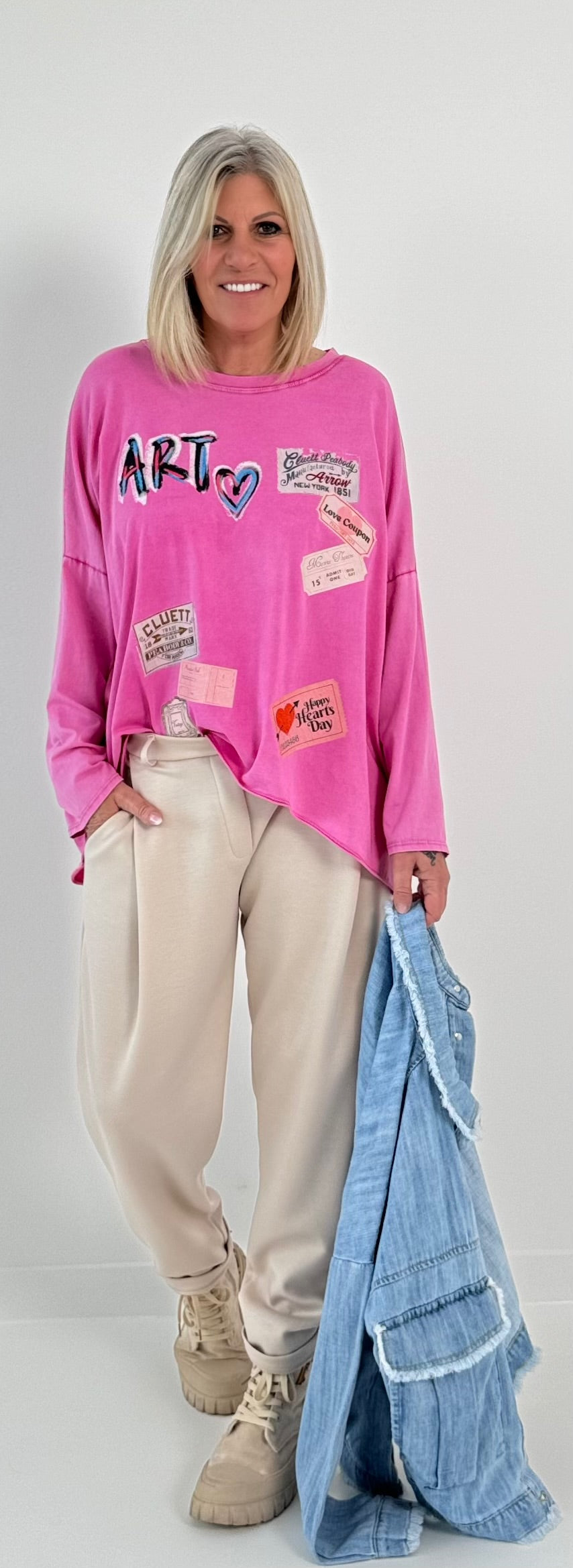 Oversized shirt model "Happy Day" - pink