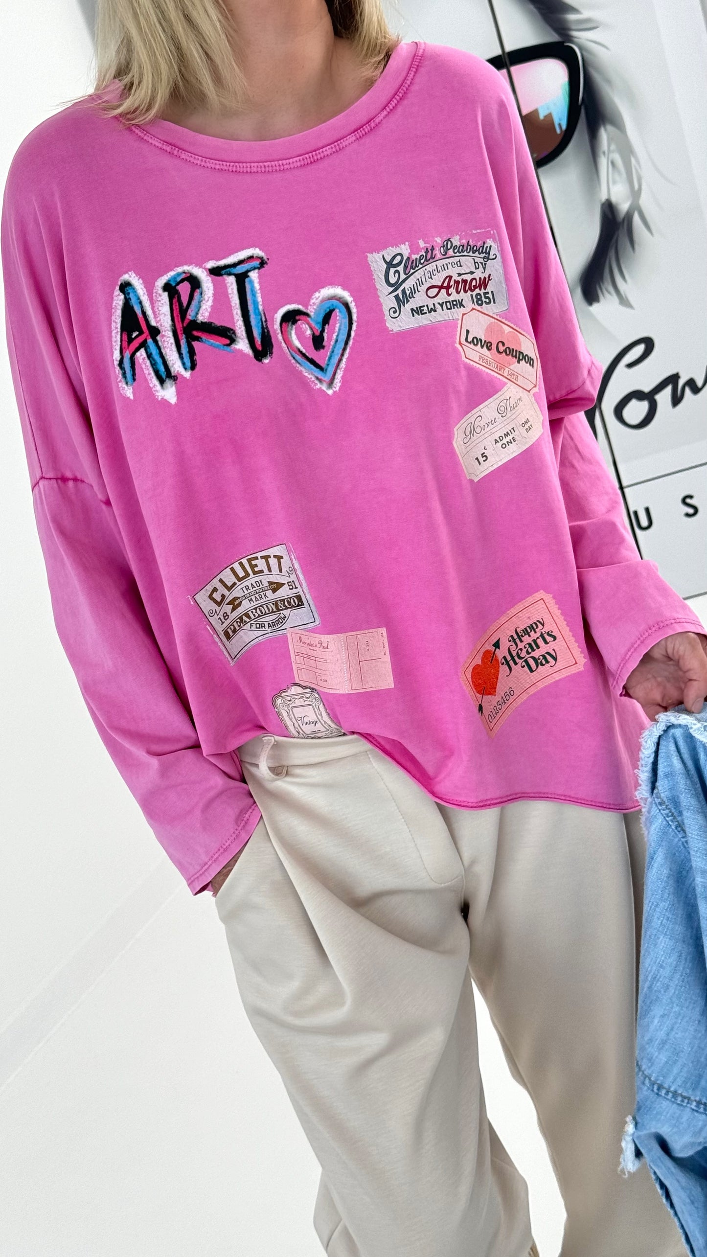 Oversized shirt model "Happy Day" - pink