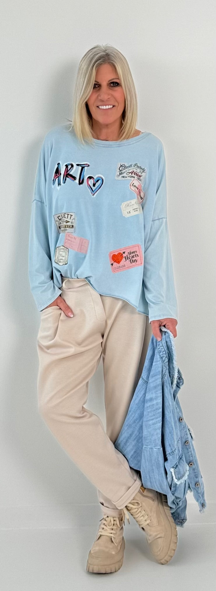 Oversized shirt model "Happy Day" - baby blue