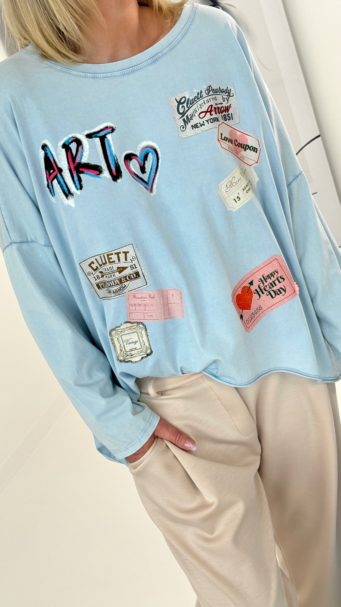 Oversized shirt model "Happy Day" - baby blue