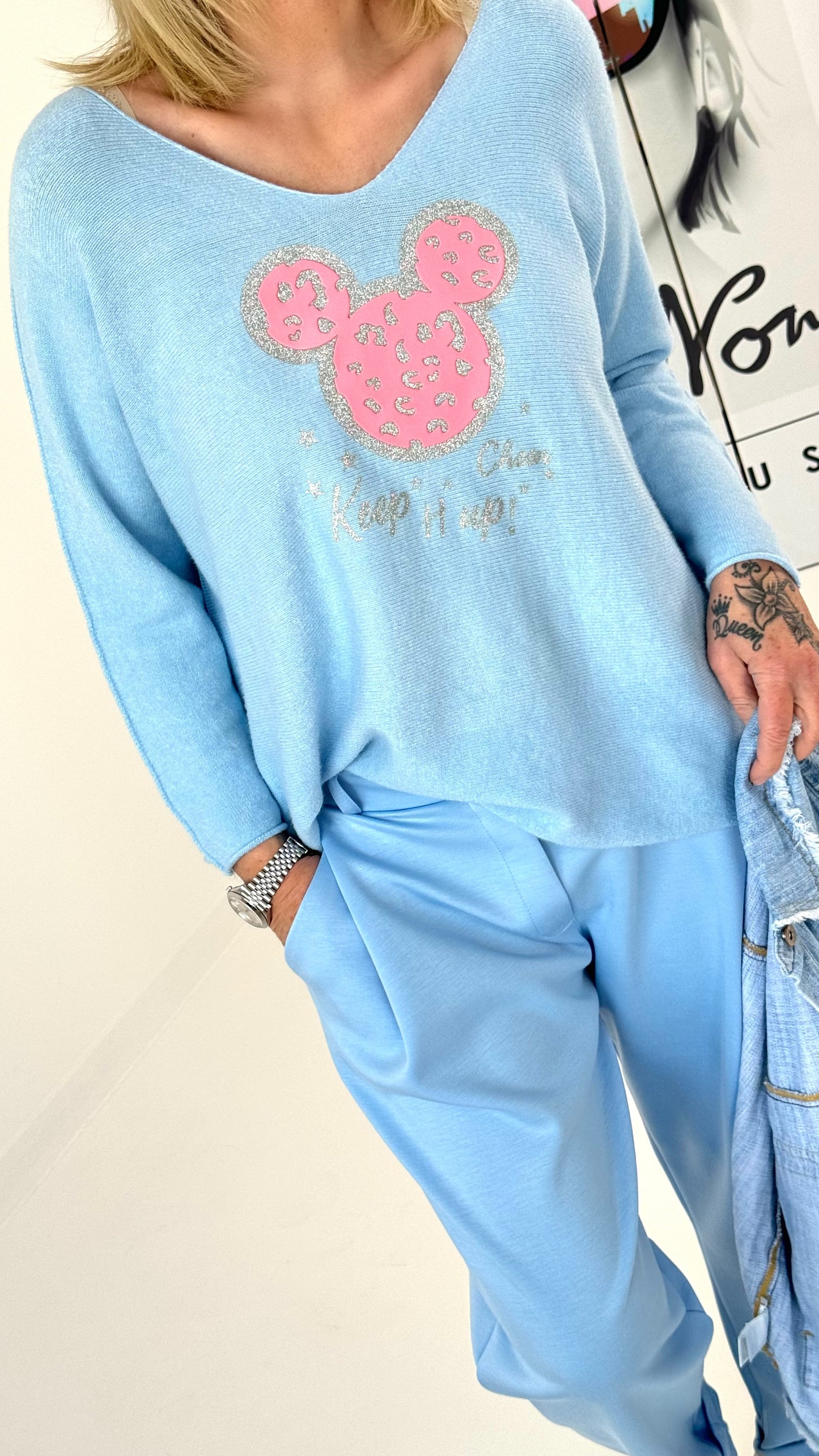 Spring sweater model "Sweet Mouse" - baby blue (available from approx. 14.01.25)