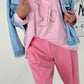 Oversized shirt with large sewn-on patch model "Jenna" - baby pink