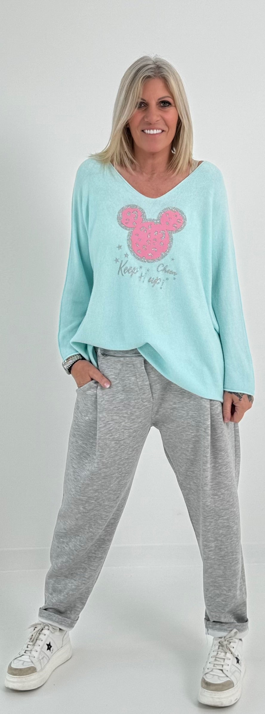 Frühjahrs Pullover Modell "Sweet Mouse" - babytürkis