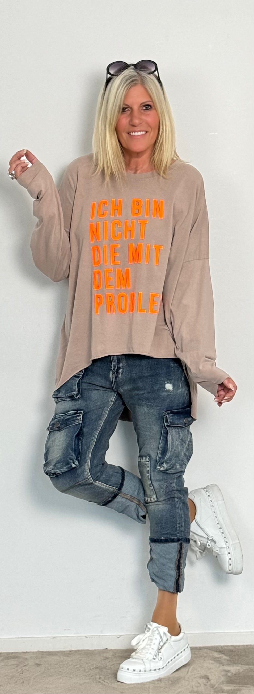 Oversized Shirt "Ich bin nicht die mit dem Problem" - taupe