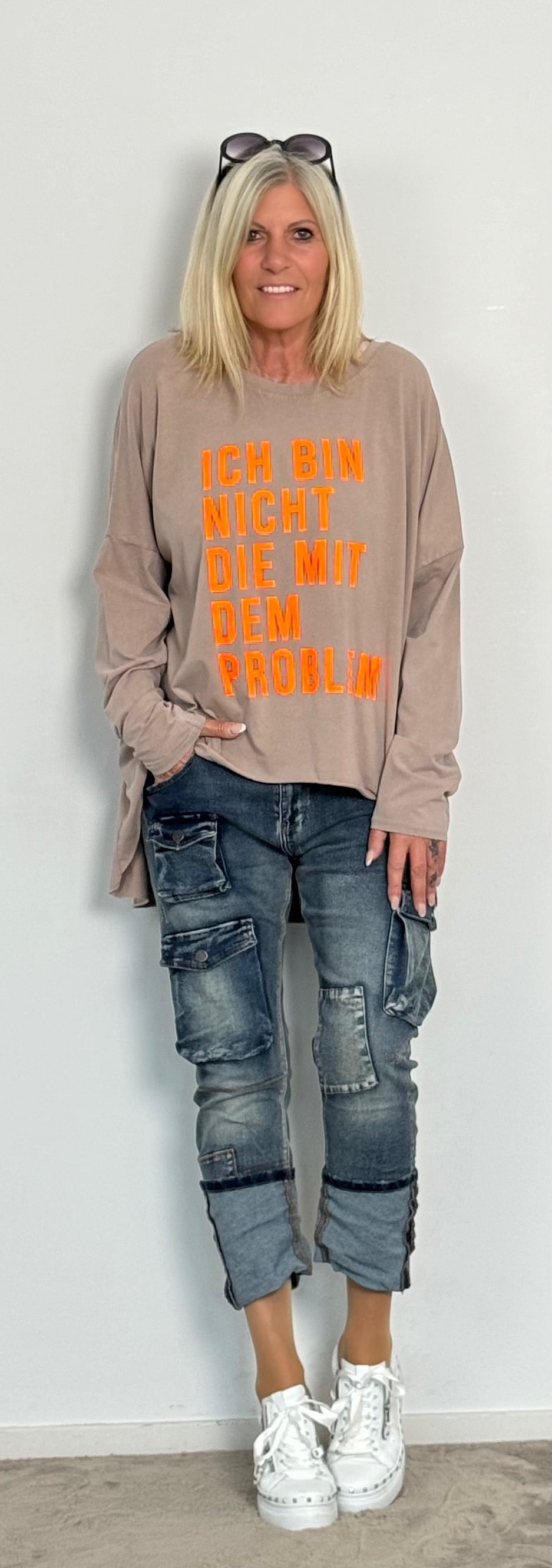 Oversized Shirt "Ich bin nicht die mit dem Problem" - taupe