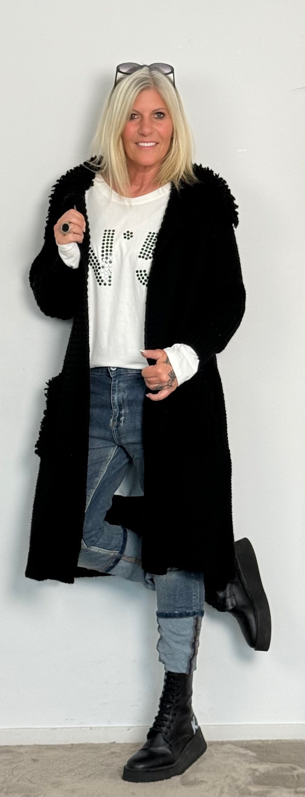 Chunky knit coat "Svenja" - black