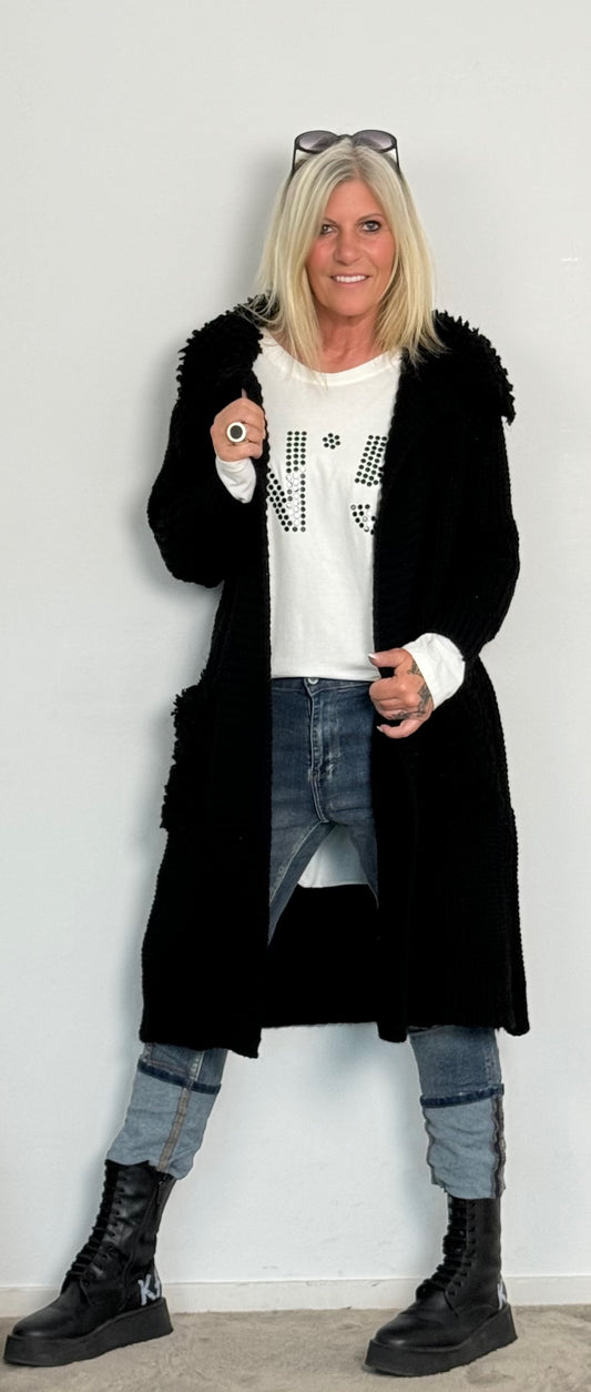 Chunky knit coat "Svenja" - black