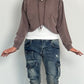 Crop stone-washed hoodie "Lara" - chocolade