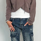 Crop stone washed hoodie "Lara" - chocolate