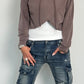 Crop stone washed Hoodie "Lara" - schoko